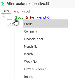 This is the Criteria drop-down list showing the fields available to choose from.
